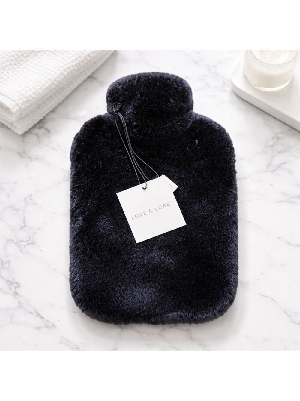 Love & Lore Black Indigo Hot Water Bottle Faux Fur